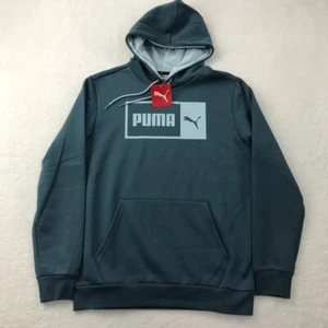 PUMA Hoodie Sweatshirt Mens Medium Blue Green Pullover Fleece Logo Graphic NEW - Picture 1 of 12