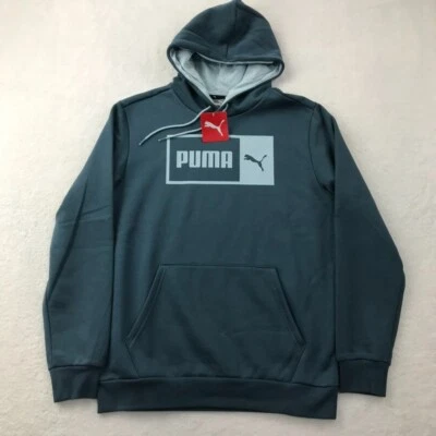 Sudadera con Capucha PUMA Para Hombres Mediana Azul Verde Pullover Polar Logo Gráfico NUEVA Foto 1 de 4