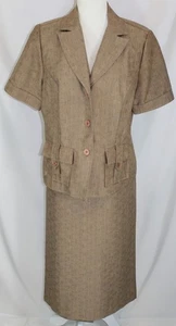 Sporty Sag Harbor Womans 14 Camel Color SS Button Front Jacket and Midi Skirt - Picture 1 of 9