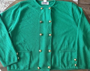 Vintage Damen Größe 16 Kelly grün Knopfleiste Pullover gold verzierte Knöpfe festlich - Bild 1 von 8