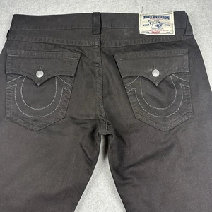 Pantalones de mezclilla True Religion para hombre 38 (40x34) negros rectos negros gruesos con solapa bolsillos - Imagen 1 de 10
