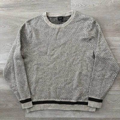 J Crew Rugged Merino Wool Donegal Sweater Mens Size L Herringbone Flecked Crew - Image 1 of 4