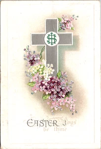 Easter Greeting Silver Cross Postcard Kat8 Schwarck Elbow Lake MN - Picture 1 of 2