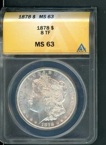 US 1878 8 TF PHILADELPHIA MORGAN SILVER DOLLAR ANACS MS 63 A543 - Picture 1 of 2