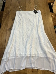 DKNY Damen Leinen Sommerkleid Einstecktuch weiß/grau, Gr. M - NEU - Bild 1 von 11