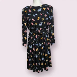 Vintage 80s Bedford Fair Belted Floral Midi Dress Women’s Size 16P Black Multi - Bild 1 von 17