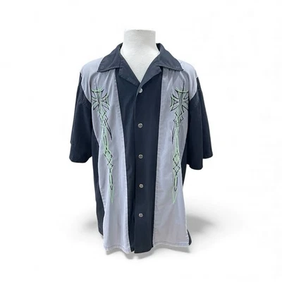 Camisa informal Hard Chrome Gear para hombre talla X-grande gris negra botón a presión frontal Foto 1 de 4