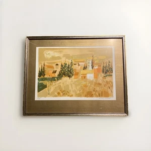 Original Vintage Georges Lambert The Village Framed Lithograph - Picture 1 of 11