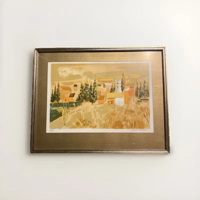 Original Vintage Georges Lambert The Village Framed Lithograph - Image 1 of 4