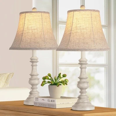 24'' Table Lamps Set of 2 Antique White Linen Shade Living Room Bedroom 3-Color - Image 1 of 4