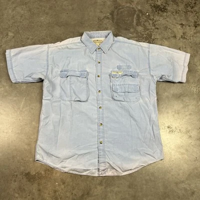 Рубашка рыболовная с крючком снасти мужская большая синяя выцветающая на солнце дышащая бывшая в употреблении - Изображение 1 из 4