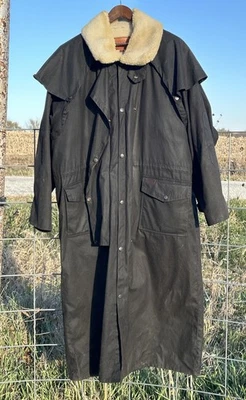 OUTBACK TRADING COMPANY Stockmans Oilskin Duster XXL W/ Wool Button In Liner  - Image 1 of 4
