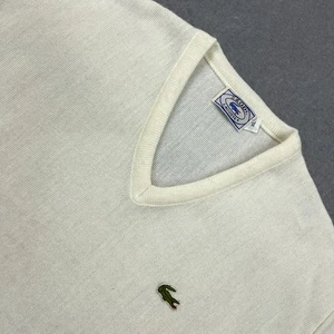 Vintage Izod Lacoste Pullover Herren XL elfenbein Strick V-Ausschnitt leichter Pulli - Bild 1 von 13