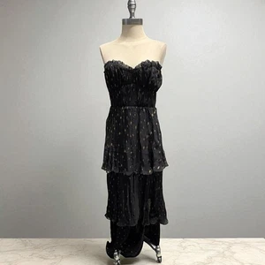 Lovers + Friends Damen Maxikleid schwarz Bruna Stufen gesmokt gold Small - Bild 1 von 18