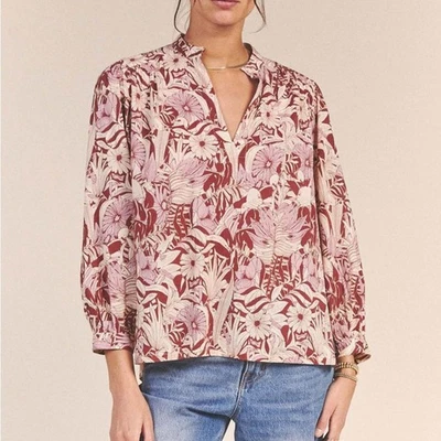 Trovata Bailey Keyhole 波西米亚风格衬衫 Canela Palm 印花 — 第 1/4 张图片