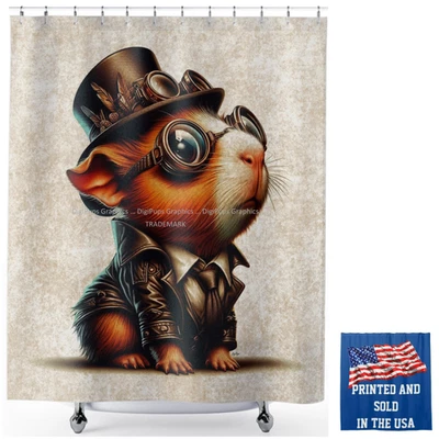 DigiPups Guinea Pig Friend Steampunk Mascota Dibujos Animados Baño Decoración Cortina de Ducha Foto 1 de 4