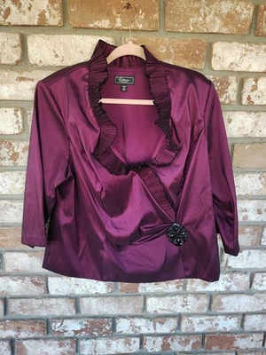 Dressbarn NWT Satin Burgundy Top Ruffle Neckline 16 Formal Party Whimsigoth  - Image 1 of 4