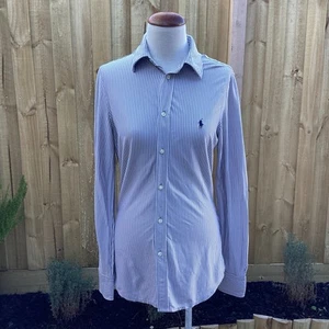 Ralph Lauren Knit Dress Shirt Collared Grey Striped, Long Sleeve, Women’s M - Picture 1 of 14