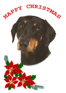 DOBERMAN SINGLE DOG PRINT GREETING CHRISTMAS CARD - Picture 1 of 1