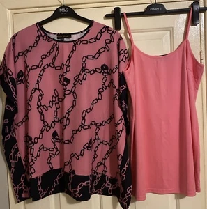 Frank Usher Chain Print Cover Up Top With Cami Vest Black And Pink Size S-M - Picture 1 of 5