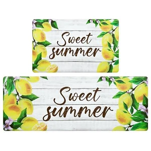 Lemon Kitchen Rugs Set of 2 Cushioned Anti-Fatigue Non-Slip Mats 18x48+18x30 - Picture 1 of 8