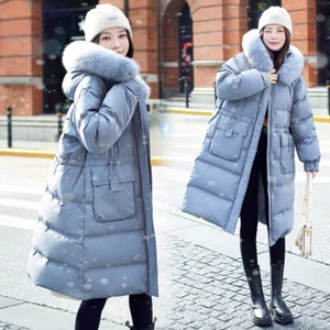 Women Hooded Real Fox Fur Collar Mid Long Coat Duck Down Jacket Overcoat Outwear - Picture 1 of 29