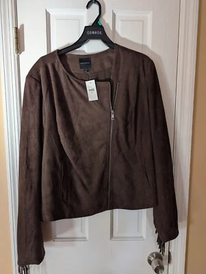 Chaqueta Lane Bryant Moto Western para mujer 22/24 marrón imitación gamuza flecos nueva con etiquetas Foto 1 de 4
