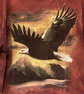 The Mountain Mens XXL 2XL Bald Eagle Leather Tag Red Tie Dye T Shirt Y2K 2004 - Picture 1 of 5