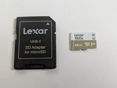 Lexar Professional 1000x 64GB Micro SD V60 UHS-II Card +  Full Size SD Adaptor - Image 1 of 2