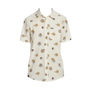 Volcom Atomic Bloom Mens Button Up Shirt L Pocket Floral Skate Casual Work Beige - Picture 1 of 6