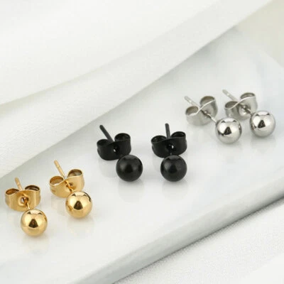 2 Orecchini A Bottone In Acciaio Chirurgico Con Sfera In Argento Anelli Punk ☆ - Immagine 1 di 4