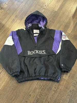 Jaqueta Starter Vintage Colorado Rockies XL Masculina Preta Bolsa Capuz - Imagem 1 de 4