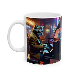 Cool Cat Jazz Pianist Ceramic Coffee Mug – 11oz or 15oz - Picture 1 of 8