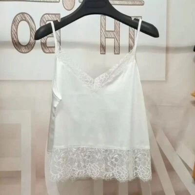 Women Floral Lace Trim Cami Vest Spaghetti Strap Tank Top Summer Sleeveless Chic - Image 1 of 4