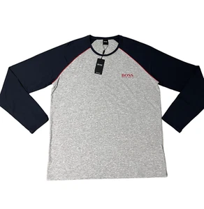 Hugo Boss Mens T-Shirt Grey Long Sleeve Round Neck With Logo - Size S - Picture 1 of 8