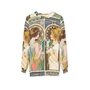 Felpa maglietta unisex Alphonse Mucha primula e piuma fine art nouveau regalo - Foto 1 di 37