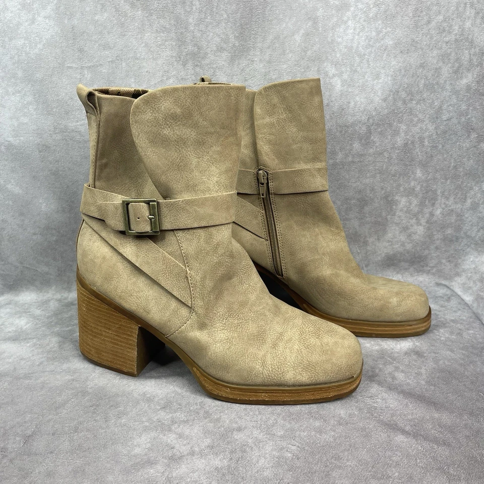 Korks Kork-Ease Faux Suede Marci II Natural Stacked Heel Boots In Tan Size 11 - Image 1 of 4