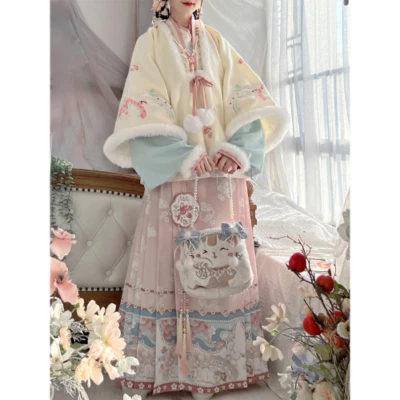 Rabbit Style Ming Dynasty Hanfu Dress Set Velvet Coat Shirt Horse Face Skirt - Image 1 of 4
