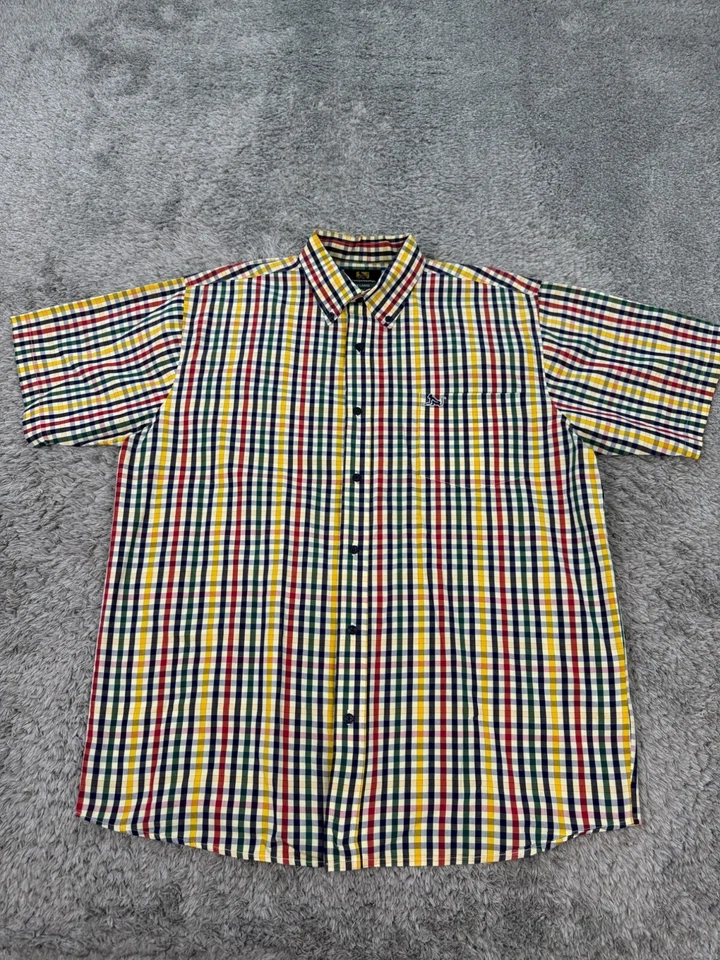 Drunknmunky Shirt Mens XL Yellow Madras Plaid Button Down Vtg Made In USA 90s - Image 1 of 4