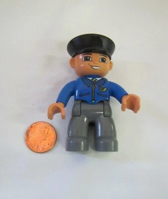 Lego Duplo Train Conductor Black Hat 2.5" Figure For Train Station Worker Man #2 - Image 1 of 3