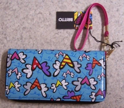 Romero Britto кошелек с ремешком застежки бумажник 3 стороны молнии Flying сердца новый с ремнем - Изображение 1 из 4