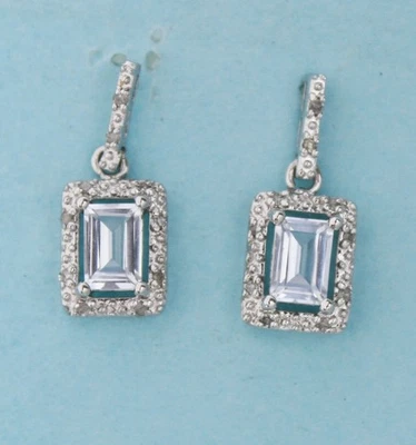 Sterling Silver MARSALA Signed White Topaz & Diamonds Dangle Earrings Pierced - Image 1 of 4