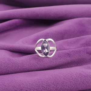 925 Sterling Silver Marquise Iolite Gemstone Daughter Band Ring Size All Size - Picture 1 of 6