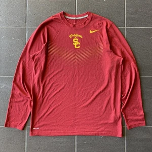 Nike USC Trojans Dri-FIT Long Sleeve Shirt Red Gold Logo NCAA Sportswear Large - Picture 1 of 14