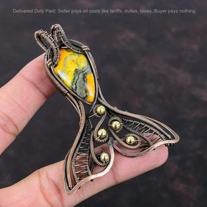 Pear Bumble Bee Jasper Gemstone Copper Wedding Wire Wrapped Fish Pendant Jewelry - Picture 1 of 6