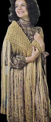1970s Lurex Glitter Lace Shawl Full Length Fringe Womans Day Macrame Pattern - image 1 of 3