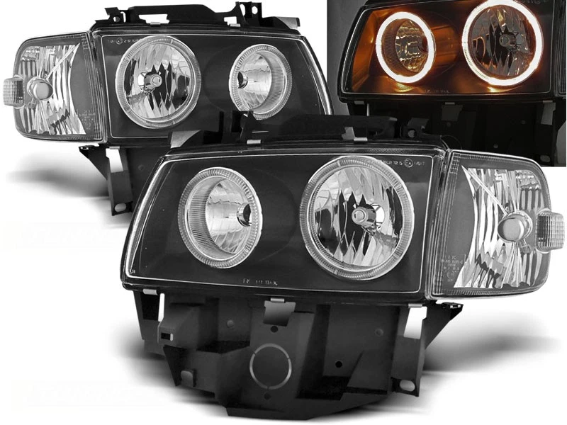 headlights for VW T4 1996 1997 1998 1999 2000 2001-2003 BUS angel eyes black LHD - Image 1 of 1