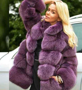 FAUX FOX FUR - PURPLE - THICK N LUXURIOS 6 PLY - ALL PURPLE INSIDE AND OUT. MED - Picture 1 of 3
