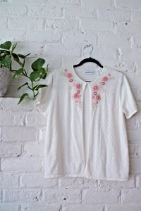 Cárdigan Vintage Alfred Dunner Floral Bordado Capa Simulada Cottagecore Abuela - Imagen 1 de 15