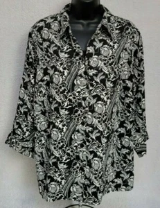 Kim Rogers Womens Shirt Top Blouse Size 1X Black White Floral - Picture 1 of 12